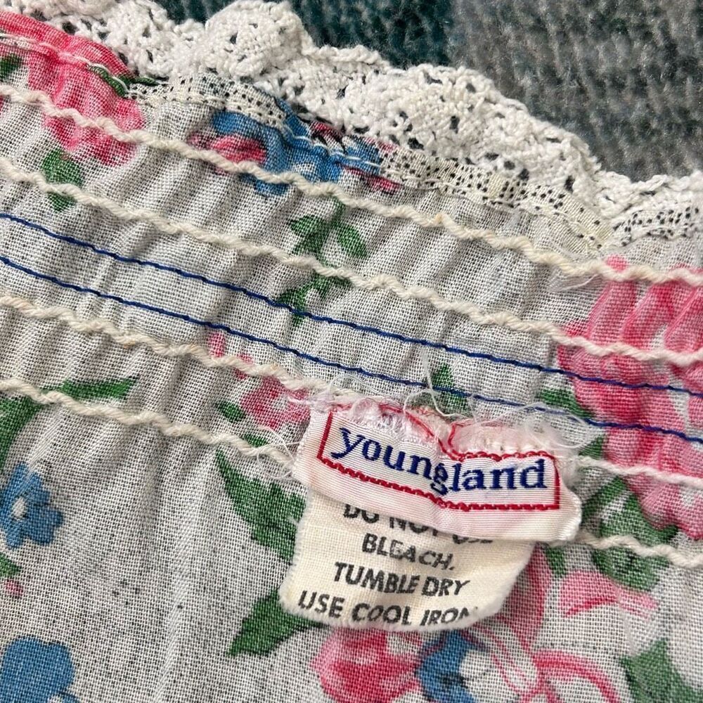 Vintage Youngland Dress Mini Square neck dainty Floral Short Sleeve Feminine M - Picture 2 of 16
